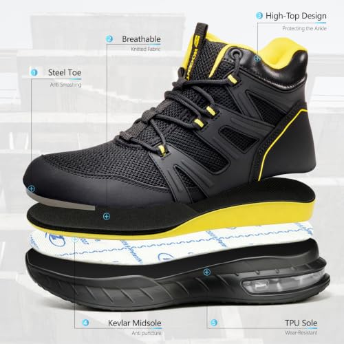 Hogent Steel Toe Boots for Men, Cushioned Safety Work Shoes - image 6