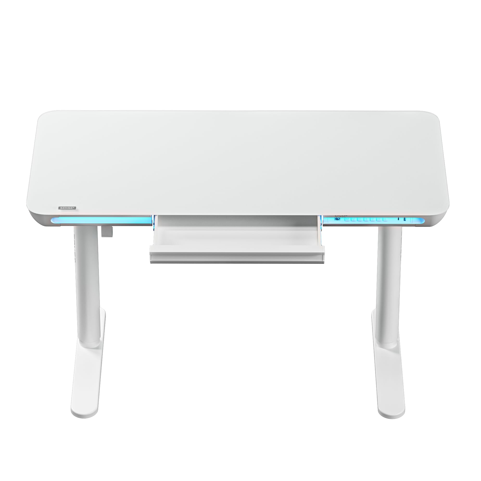 SENSE7 Nomo LED Gaming Schreibtisch, 120x60cm, Höhenverstellbar, USB-C, USB 3.0, Glas, Schublade, Haken, Modern, Weiß, Erwachsener, Home Office, Büro, Lernzimmer, Wohnzimmer