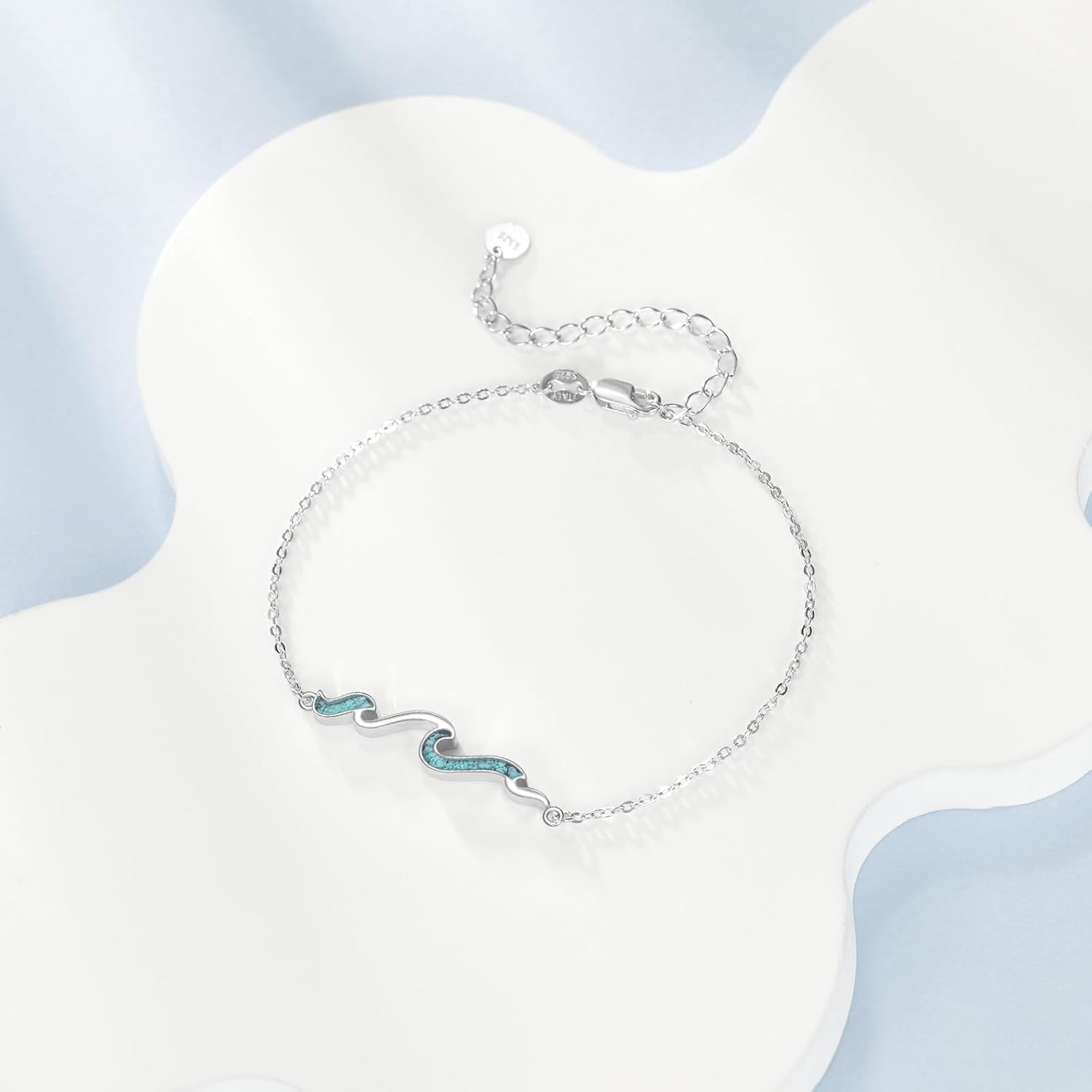 URONE Wave Bracelet 925 Sterling Silver Turquoise Wave Bracelet Ocean Beach Jewelry Gifts for Women - Image 4