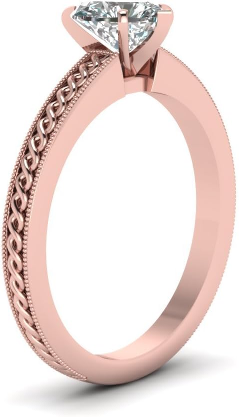 Choose Your Gemstone Coiled Ring Rose Gold Plated Heart Shape Milgrain Engagement Rings for Women, Bridal, Wedding, Engagement, Anniversary, Birthday, US Size 4 to 12