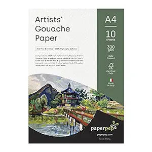 Artists' Gouache Paint Paper 300GSM Cold Pressed A4 Pack of 10 for Gouache, Watercolour, Ink, Acrylic, Wet & Mixed Media, Art Painting, Drawing for Artists' & Amateurs
