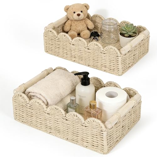 2 Stück Wickeltisch Organizer Körbchen Rattan Korb Geflochten Aufbewahrungskorb Flechtkorb Dekor Körbe Aufbewahrung für Küche Badezimmer Handtuch Toilettenpapier