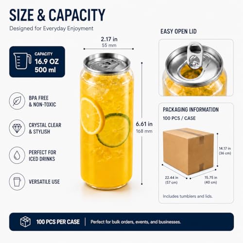 Image of 16.9 Oz 500 ml Disposable Juice Bottles 100 Pack Sealable Can Cups