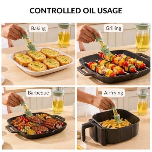 Image of Nestasia 2 in 1 Glass Oil Spray & Brush Bottle for Kitchen (180 ml) - Separate Silicone Brush & Oil Storage Compartments with Dropper | Leakproof Oil Container for Cooking, Baking, Marinating & BBQ