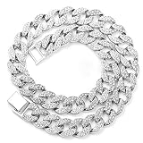rongji jewelry Cuban Link Necklace for Men - Hip Hop Necklace Stainless Steel Necklace Iced Out with