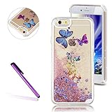 iPhone 6 Case, iPhone 6S Case, EMAXELER 3D Creative Design Flowing Liquid Floating Bling Shiny Butterfly Liquid Protective Polycarbonate Hard Case for iPhone 6/6S+Stylus Pen(Butterfly,Pink)
