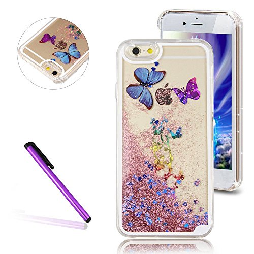 iPhone 6 Case,EMAXELER[Glitter Quicksand Butterfly] 3D Creative Design Flowing Floating Bling Shiny Butterfly Liquid Quicksand Polycarbonate Hard Case for iPhone 6 4.7 Inch Screen(Butterfly,Pink)