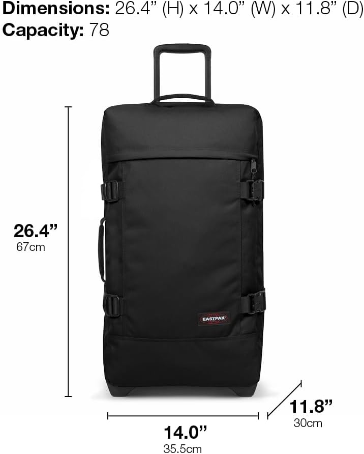 Eastpak Tranverz M – 78L Large Wheeled Luggage with Dual Compartments, TSA Lock, Compression Straps & Smooth-Wheeling System, Black - Image 5