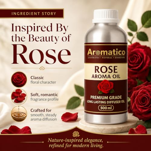 Image of AROMATICO Rose Diffuser Oil with Strong, Long-Lasting Aroma | Refresh Homes, Offices & Showrooms | Aromatherapy, Diffusers, Air Purifiers, Vaporizers - 500ML