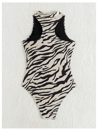 Floerns Women's Zebra Print Sleeveless One Piece Rash Guard High Neck Zipper Surfing Swimsuit2