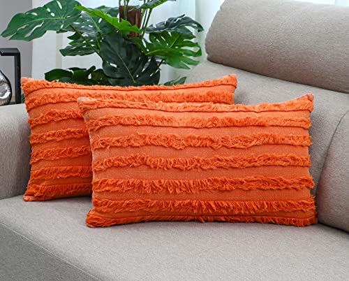 Image of mosey 12x20 Cushion Covers Set of 2 | 100% Cotton Rectangle Cushion Covers for Sofa, Bed | Boho Rectangular Shape Cushion Covers 12 inch x 20 inch | Orange