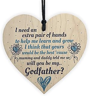RED OCEAN GODMOTHER GODFATHER Will You Be My Godfather Wooden Heart Plaque Goddaughter Godson Christening Asking Gifts