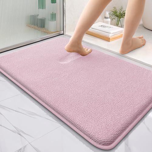 Image of OLANLY Thick Memory Foam Bath Mat Rug 36x24, Extra Soft Absorbent Bathroom Rug, Quick Dry Bath Mats, Non-Slip, Machine Washable Carpet for Bathroom, Tub and Shower, Home Decor Accessories, Dusty Rose