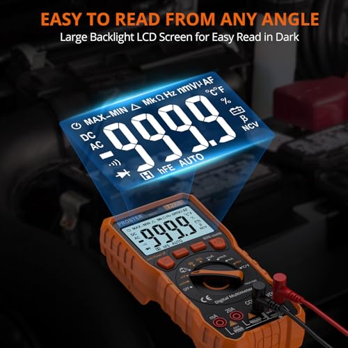 Image of Proster Digital Multimeter - TRMS Voltmeter Multimetro Auto Range Multi Testers, 20A DC AC Current Meter NCV Detector Magnetic Hanging Hands-Free Design with Temperature Probe Backlit LCD Flashlight
