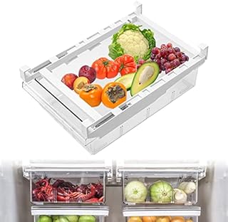MDHAND Fridge Organiser Drawer, Extendable Fridge Drawer Organiser, Perfect Organiser System for Fridge, Cupboards, Shelves, Storage Box Fridge Box (Vegetable Box)