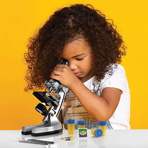 Play Brainy Kids Microscope Kit, 33-Pc. Set, Specimen and Blank Slides, Live Shrimp Hatchery, Projector, Tools and Accessories, Early Learning STEM Science, 50x-1200x Zoom