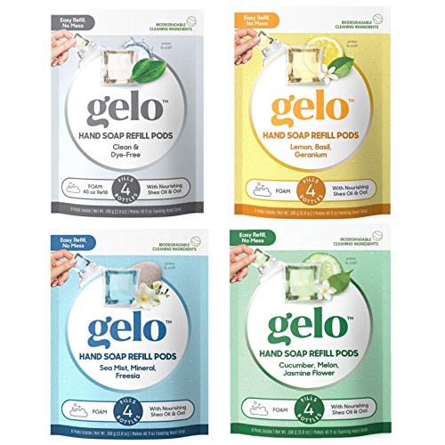 Gelo Refill Plant Based Essential Oil Hand Liquid Soap (10 oz.) Variety Pack (PODS ONLY) (Clean, Cucumber, Lemon & Sea Mist)