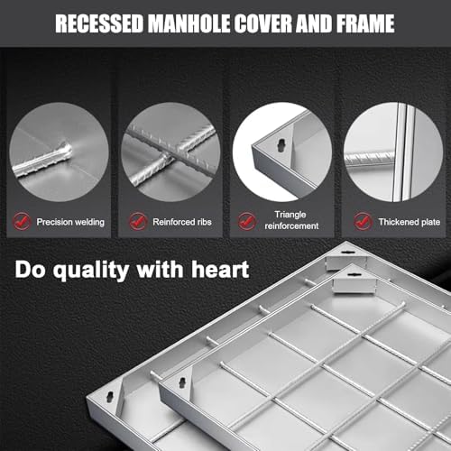Invisible Galvanized Recessed Manhole Cover with Stainless Steel Frame, 60x60x5cm Block Paving Inspection Lid for Garden, Driveway & Patio Solutions