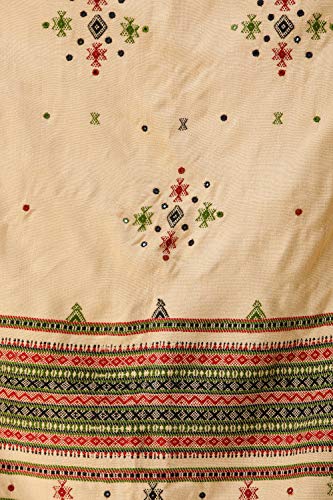 Image of Exotic India Women's Kutch Wool Shawl (SHV95--beige)