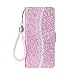 Guppy Compatible with iPhone 12 Pro Max Glitter Wallet Case with 2 Credit Card Holder Slots Bling Diamond Sequin Flip Stand Purse PU Leather Soft Bumper Protective Cover Case 6.7 inch Pink