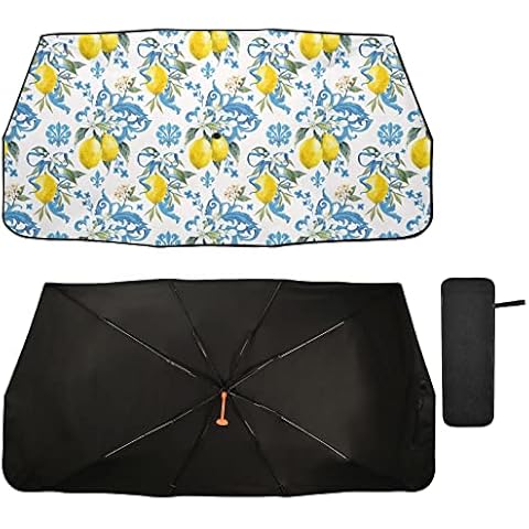 Watercolor Pattern Sicilian Style Blue Ornament Car Sun Shade Windshield Car Umbrella Foldable Uv Ray Reflector Front Window Sun Shade Visor Shield Cover Cover