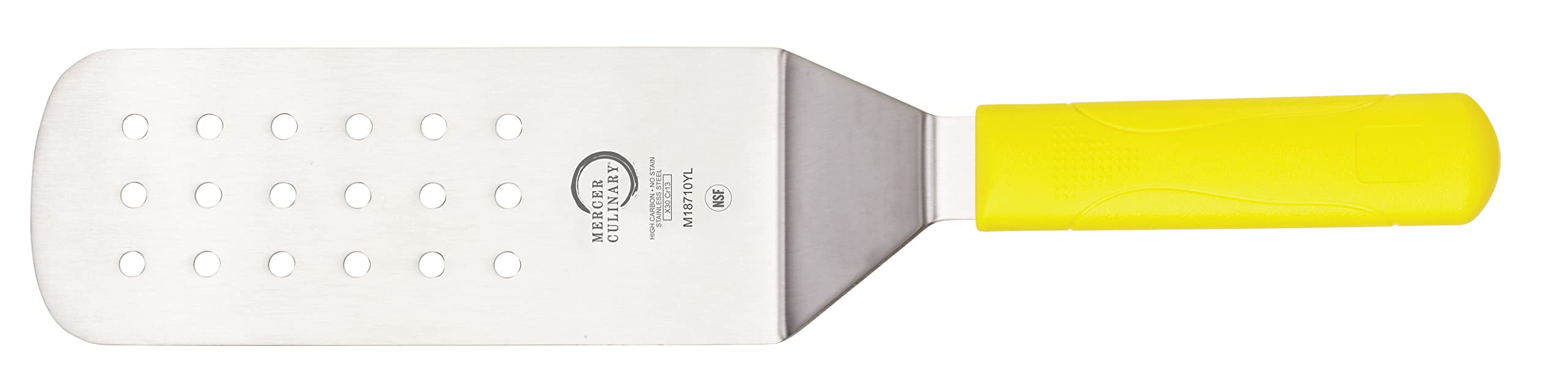 Mercer Culinary Millennia Perforated Turner, 8 Inch x 3 Inch Blade, Yellow Handle