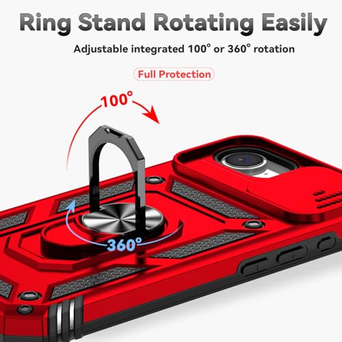 SunStory Compatible with iPhone 16e Case & iPhone 17e Case with HD Screen Protector & Slide Camera Cover & Rotated Ring Kickstand, [Military-Grade] Phone Case for iPhone 16e/17e, Red by SunStory - Image 4