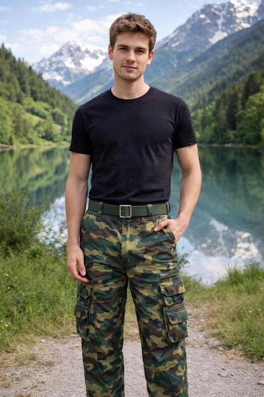 Image of Krystle Men's Camouflage Cargo Pants | Multi-Pocket Military Tactical Trousers | Regular Fit Casual Outdoor Combat Pants (Multicolor,Multisize)