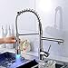 Fapully Deck Mount Spring Contemporary Brushed Nickel Single Handle Swivel LED Pull Out Kitchen Sink Faucet Two Spout Pull Down Kitchen Faucet with Sprayer LED Design Kitchen Bar Mixer Taps