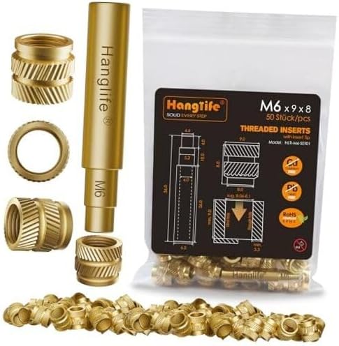 M6 Heat-Set Threaded Inserts with Insert Tip, Heat Set M6 x D9 x L8(50pcs)