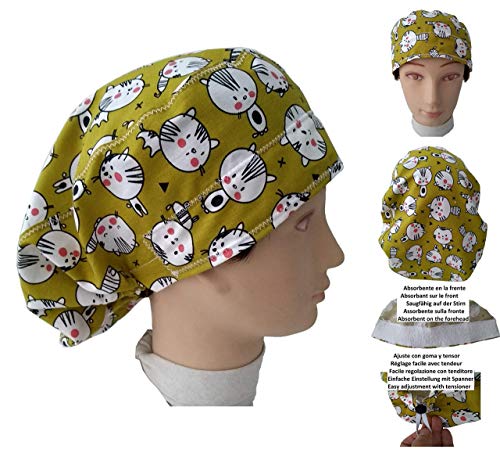 Gorro quirófano GATITOS para pelo largo, Veterinaria, Enfermera, Dentista, Cocina Toalla en...