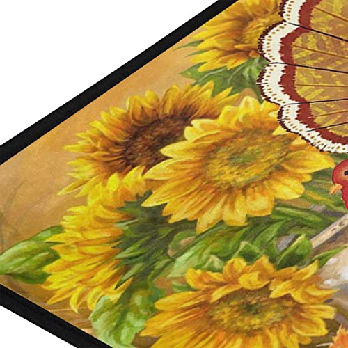 Thanksgiving Turkey Pumpkin Kitchen Rugs Autumn Sunflower Leaves Bath Rug Runner Comfort Mat Non-Slip Doormats Carpet For Bathroom Indoor 39" X 20" #TOP3