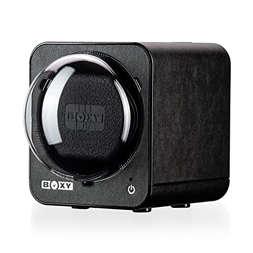 Watch Winder for Automatic Watch with Vertical Rotor Stop (with AC Adapter, Black Leather)