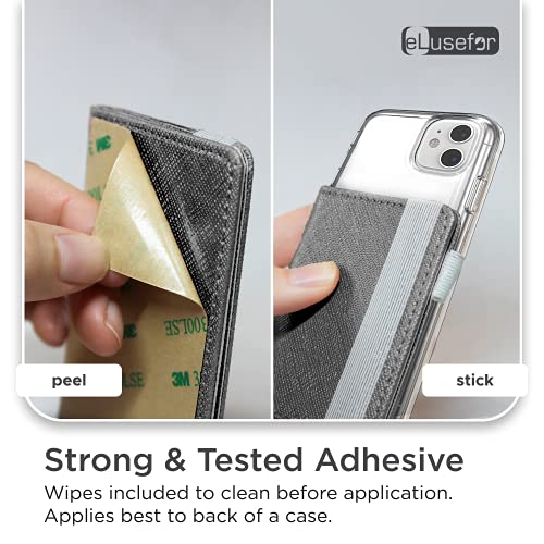 Image of Stick-On Phone Wallet for Back of iPhone or Android Case | 14 Sleeve Credit Card Holder - Pocket for Cards, Money & ID - Built-in Stand - Waterproof Material - Travel, Work & Life-Proof - DGrey