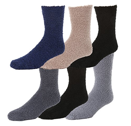 Gilbins Men's Super soft Fuzzy Slipper Socks. Solid Colors, 6 Pack