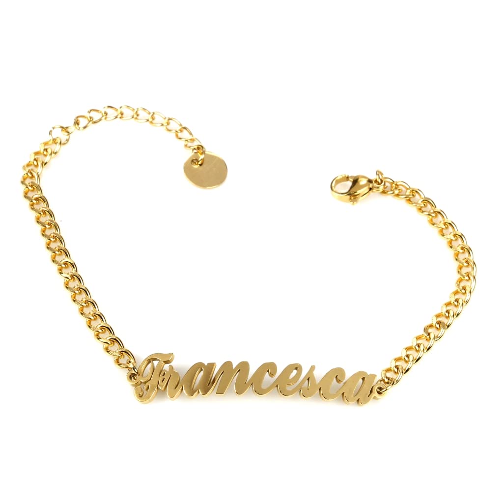 Flowers Bracciale in Acciaio con Nome in Corsivo Disponibile in Due colorazioni Dorato e Argentato