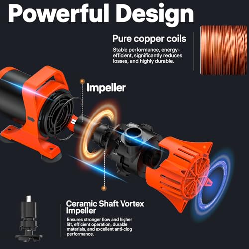 Image of DOKO 2700GPH Submersible Water Pump, 180 Ajustable Pond Pump with 20FT Power Cord 120W Ultra Quiet Aquarium Pump for Pond, Fountain, Waterfall, Fish Tank, Hydroponic, Statuary, Orange Black