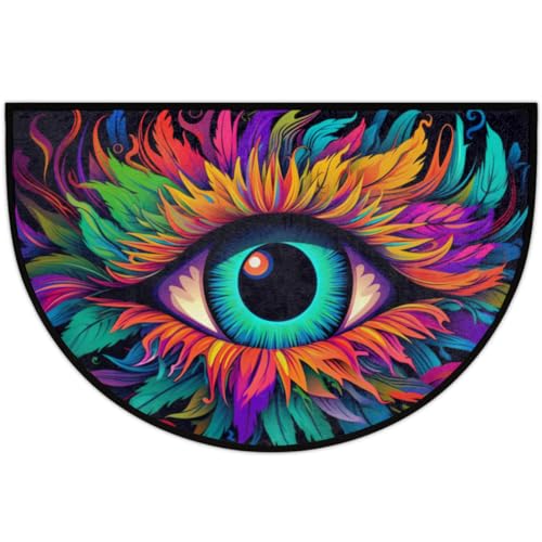 Image of Colorful Eyes Abstract Print Half Round Door Mat Outdoor Entrance Large 24 inchx36 inch Half Circle Welcome Entrance Way Mat Semi Circular Front Door Mats Area Rug for Garage, Patio, High Traffic Areas