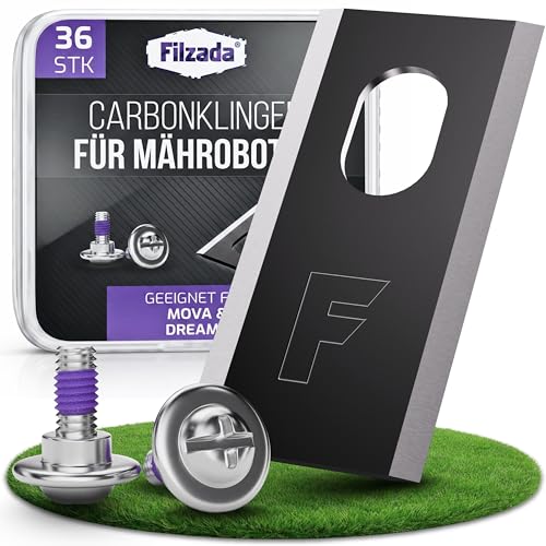 Filzada 36x Mähroboter Messer Schwarz Carbon inkl. Schrauben - kompatibel mit Mova Mähroboter Klingen & Dreame - Geeignet für Dreame A2 A1 Pro/Ersatzklingen geeignet für Mova Lidax Ultra 1000 uvm.
