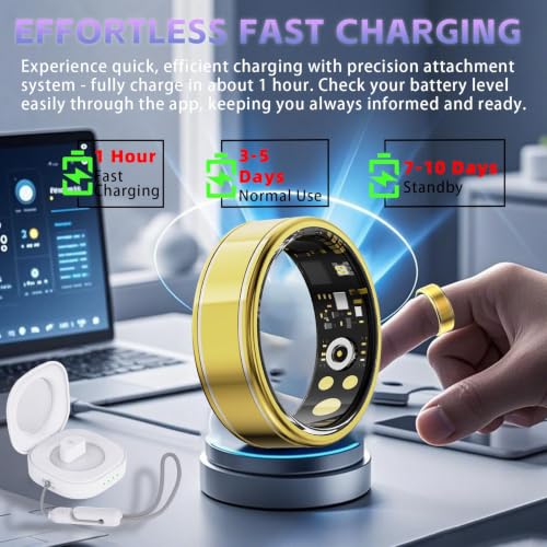 Image of Smart Health Ring, Fitness Tracker Ring for Women Men, Gold 12 | Monitoring of Pedometer, SpO2, Sleep Quality, Heart Rate, No Subscription Fee, Sport Rings for iOS & Android