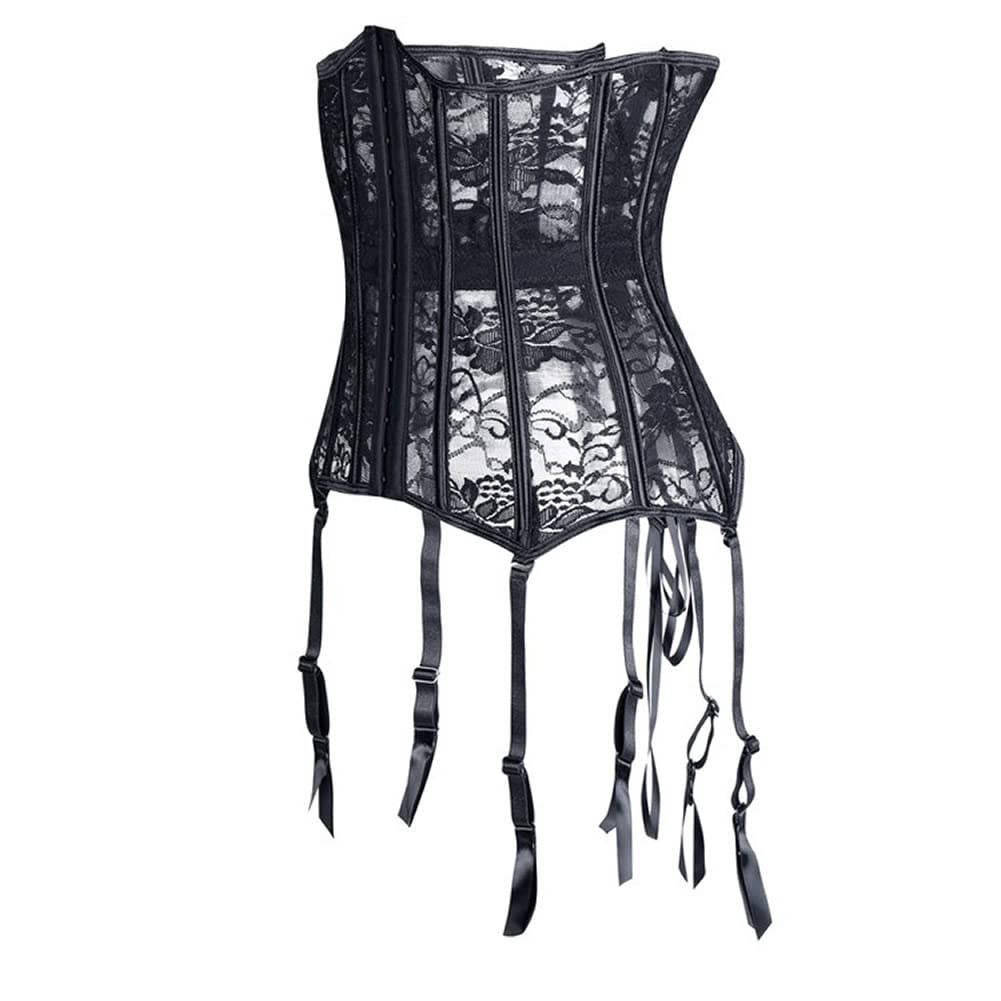 e-girl Corset Sous Poitrine Dentelle Jarretelles | Dentelle, sous poitrine, fermeture busk avant, ruban laçage arrière, jarretelles, baleines plastiques