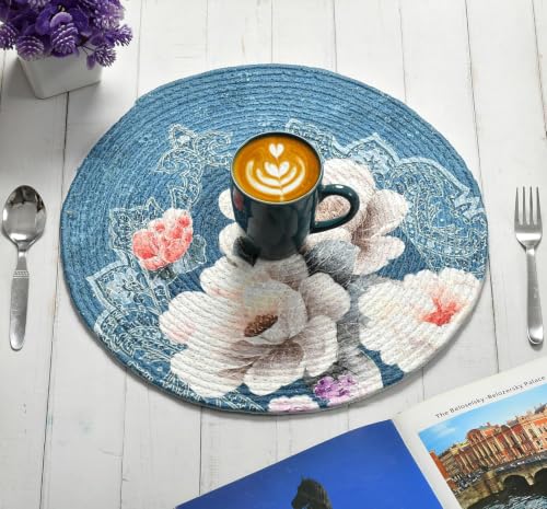 Image of Cotton Printed Round Table Mat (38x38 cm) - Pack of 1 (Single PCS) (Multi 6)