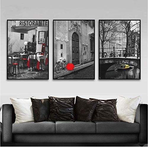 Peinture Toile Venise Noir et Blanc | Solution Idéale pour Habiller un Mur Vide de Chambre