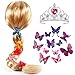 Tacobear Prinzessin Perücke Zopf mit Prinzessin Kaiserkrone und Schmetterling Pin Badge Prinzessin Sofia Kostüm Zubehör für Kinder Mädchen Fasching Karneval