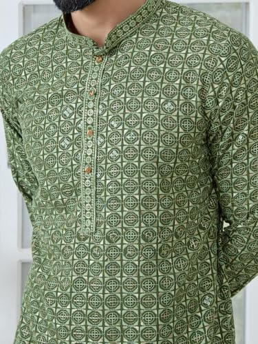 Image of See Designs Men's Full Sleeve Mandarin Collar Men Embroidered Straight Long Kurta - Festive Collection