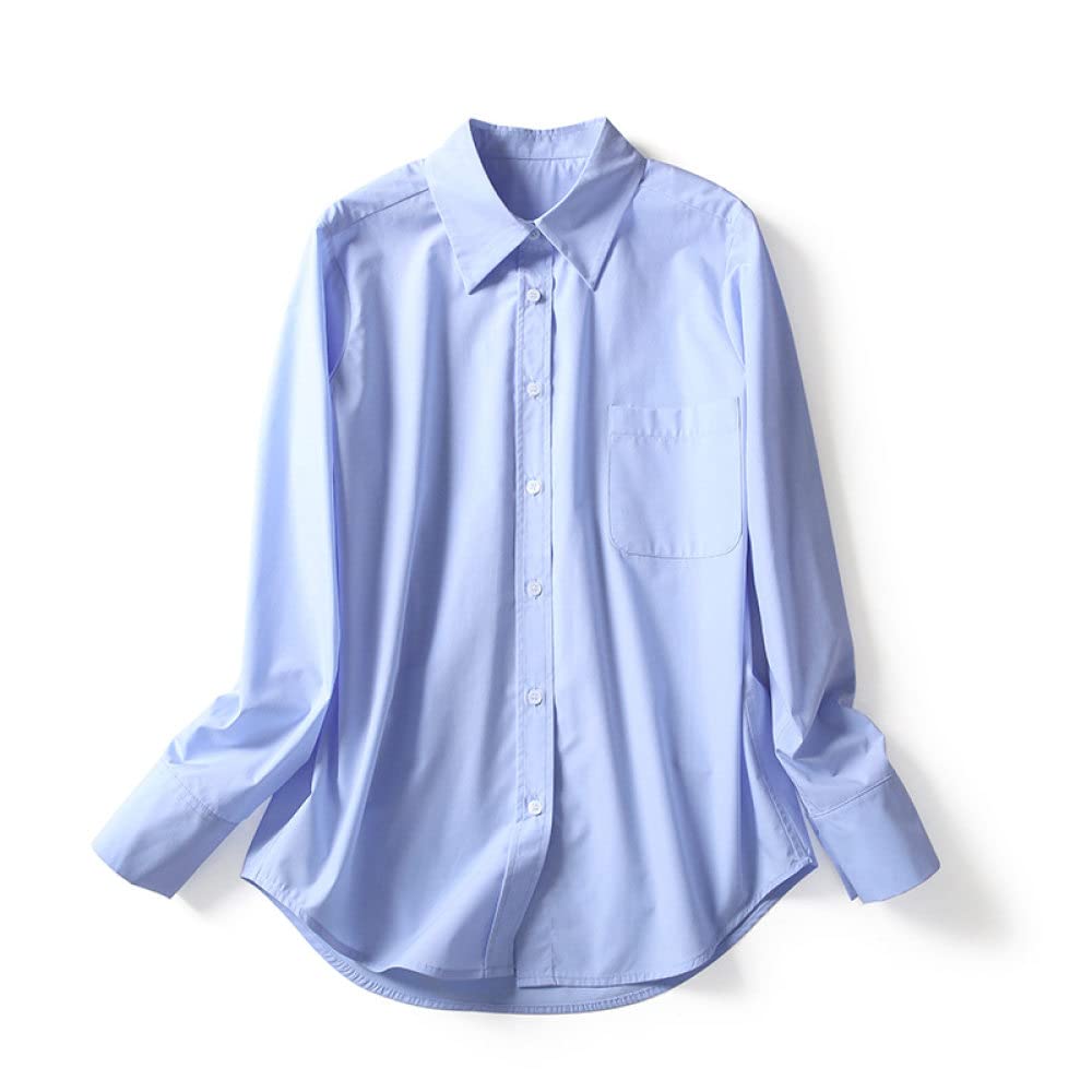 Damen Bluse Aus Baumwolle Mit Knöpfen,Blaue,Schlichte Strickjacke Mit Klassischem Revers,Tunika Hemd,Jacken Mit Tasche,Lässige T Shirt Oberteile Für Das Büro
