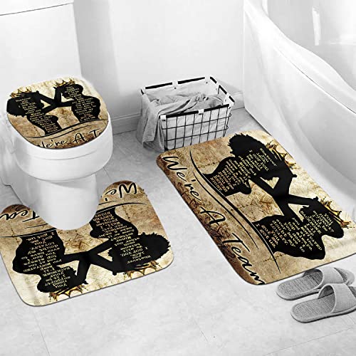 Xvwj 4Pcs Retro Black African King Queen Shower Curtain Set, We Are A Team Romantic Bathroom Sets With Shower Curtain And Rug, Toilet Lid Cover, Bath Mat, Waterproof Fabric Shower Curtains With Hooks #TOP2