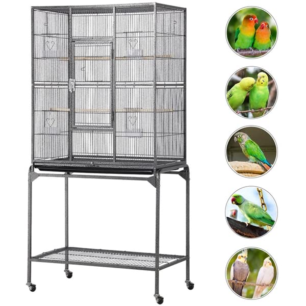 Abician Cage à Oiseaux Grande Cage pour perroquets 63'' avec Support pour Extérieur Intérieur 81 x 47 x 160 cm