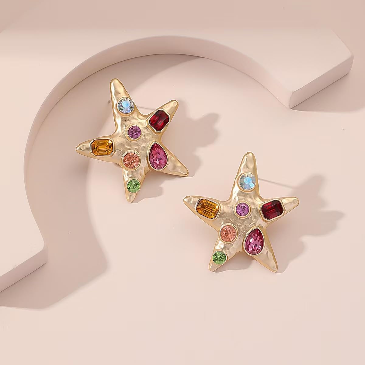 Gold Star Rhinestone Earrings for Women Starfish Shell Earrings Chunky Seashell Stud Earrings Summer Beach Jewelry for Women - Image 5