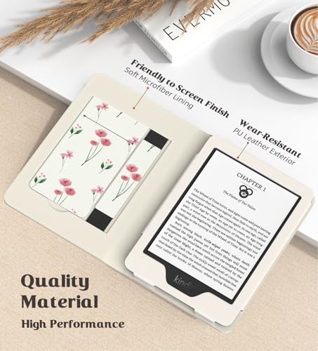 Image of MoKo Case Fits All-New 6 inch E-Reader(11th Gen, 2024 /2022)(10 /8th Gen,2019 /2016),Ultra Lightweight PU Shell Cover with Auto Wake /Sleep for Ebook 2024,Not for Kobo Aura 2 /Remarkable, Pink Little Flowers